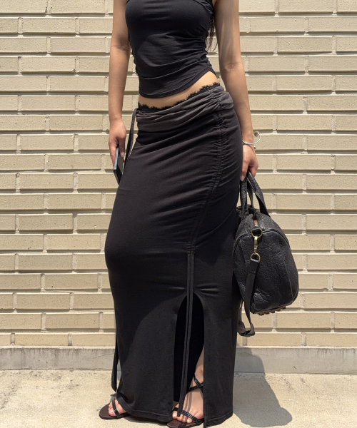 Ina Shirring Long Skirt (Black)