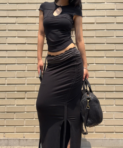 Ina Shirring Long Skirt (Black)