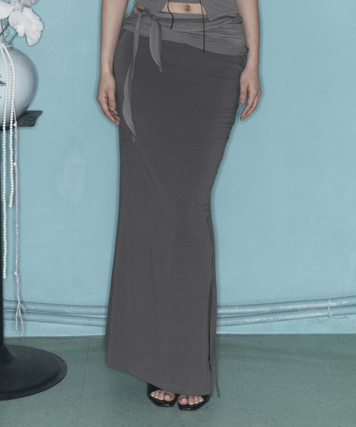 Ina Shirring Long Skirt (Khaki)