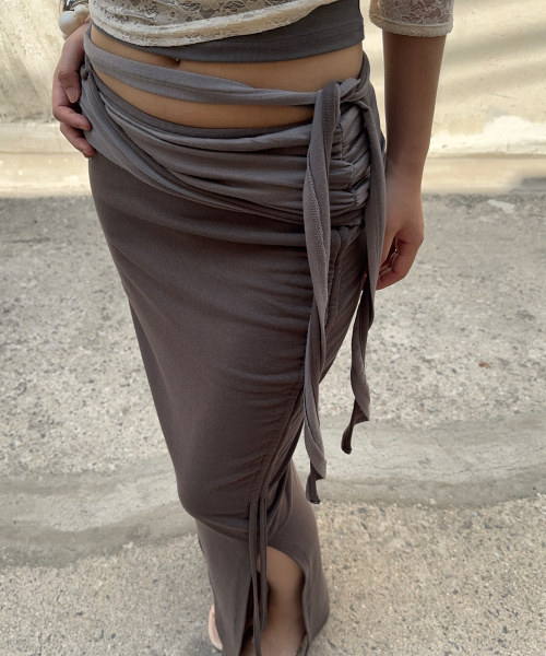 Ina Shirring Long Skirt (Khaki)