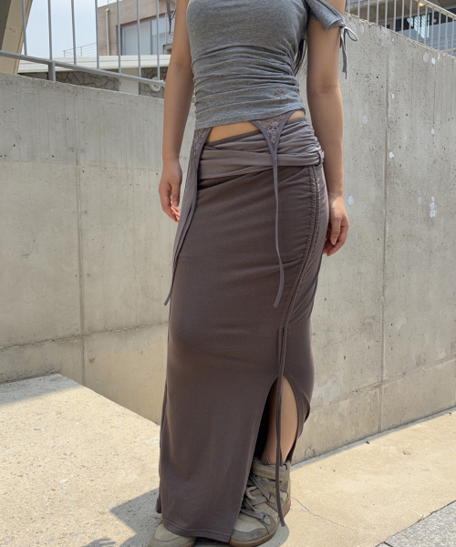 Ina Shirring Long Skirt (Khaki)