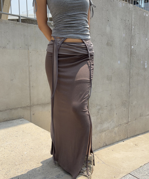 Ina Shirring Long Skirt (Khaki)