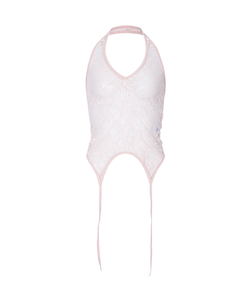 Lua Garter Lace Halter Sleeveless Top (Baby Pink)