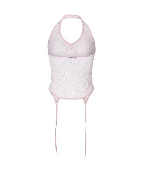 Lua Garter Lace Halter Sleeveless Top (Baby Pink)