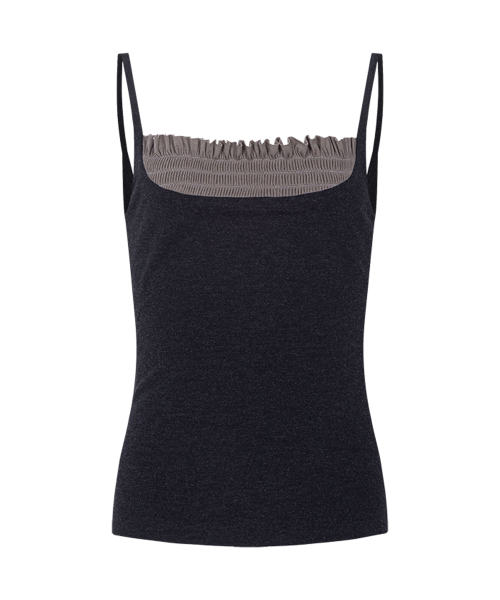 Isla Smocked Sleeveless Top (Melange Black)
