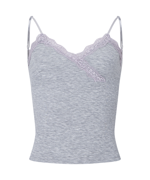 Flora Lace Sleeveless Top (Melange Grey)