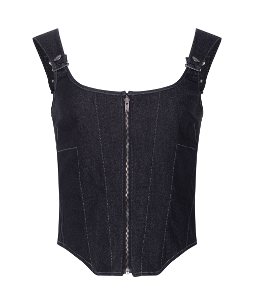 Niv Panel Zip-Up Sleeveless Top (Indigo)