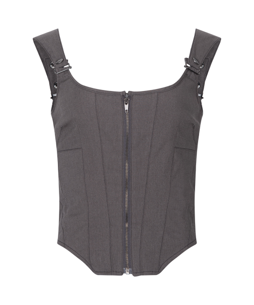 Niv Panel Zip-Up Sleeveless Top (Khaki Grey)