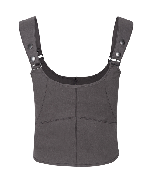 Niv Panel Zip-Up Sleeveless Top (Khaki Grey)
