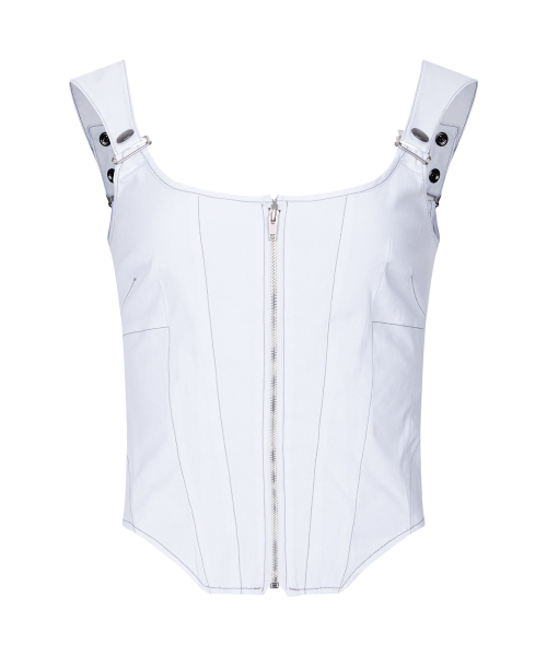 Niv Panel Zip-Up Sleeveless Top (White)