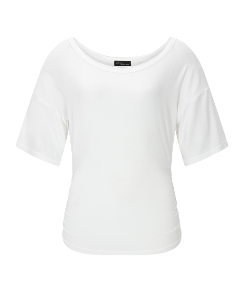 Vin U-Neck Shirring Short Sleeve Top (White)