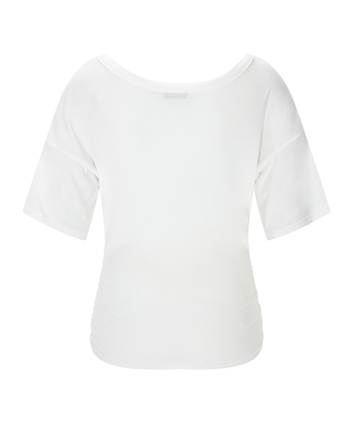 Vin U-Neck Shirring Short Sleeve Top (White)