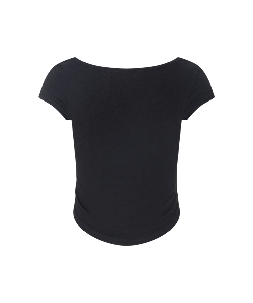 Vera Lace Shirring Short Sleeve Top (Black)