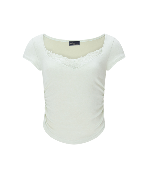 Vera Lace Shirring Short Sleeve Top (Mint)