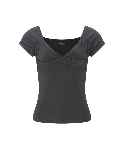 Marin Strap Shirring Short Sleeve Top (Charcoal)