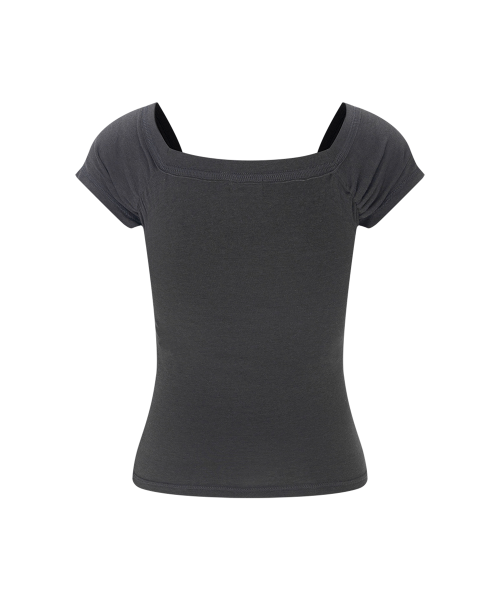 Marin Strap Shirring Short Sleeve Top (Charcoal)