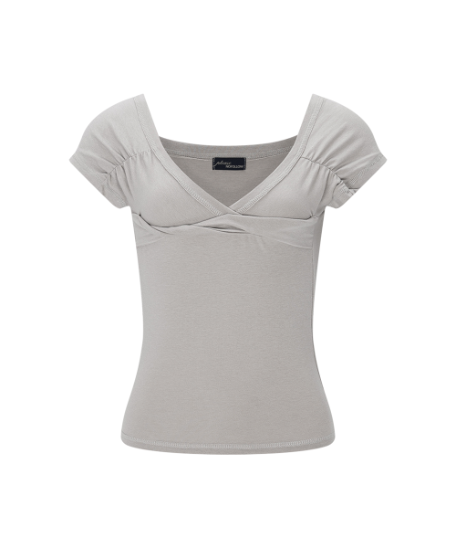 Marin Strap Shirring Short Sleeve Top (Ash Beige)