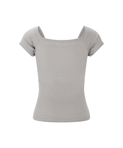 Marin Strap Shirring Short Sleeve Top (Ash Beige)