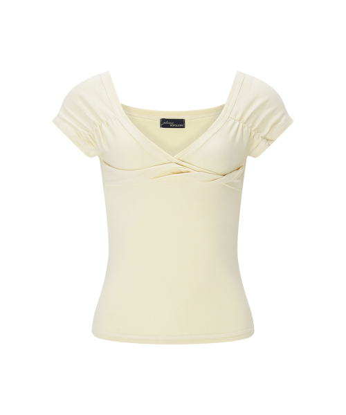 Marin Strap Shirring Short Sleeve Top (Lemon)