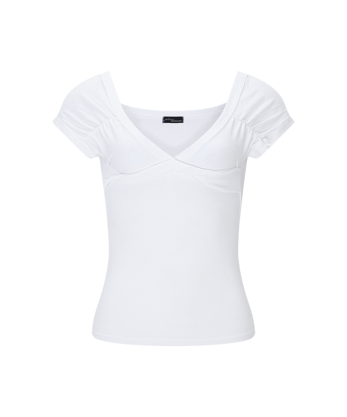 Marin Strap Shirring Short Sleeve Top (White)