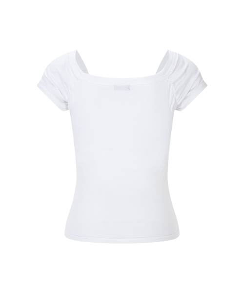 Marin Strap Shirring Short Sleeve Top (White)