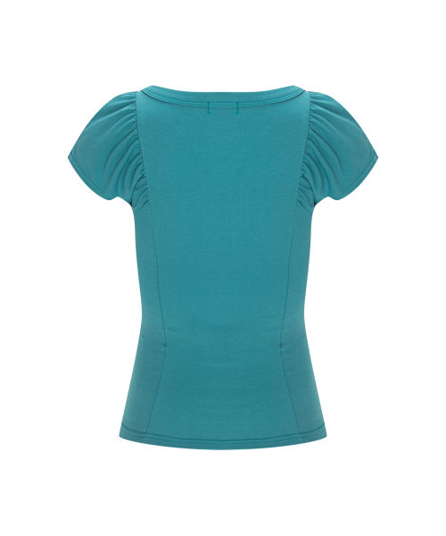 Sia Button Shirring Short Sleeve Top (Turquoise)