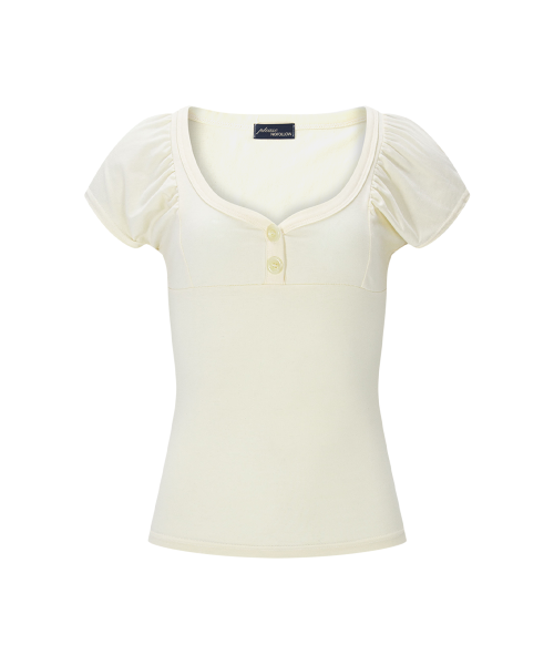 Sia Button Shirring Short Sleeve Top (Lemon)
