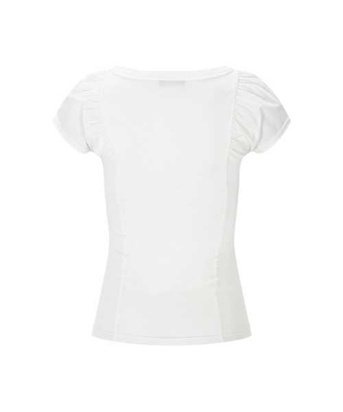 Sia Button Shirring Short Sleeve Top (White)