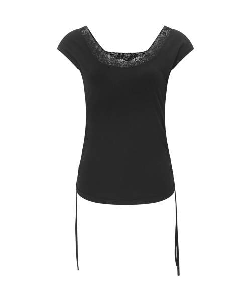 Maya Lace Shirring Short Top (Black)