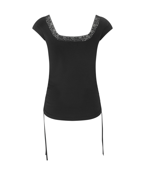 Maya Lace Shirring Short Top (Black)
