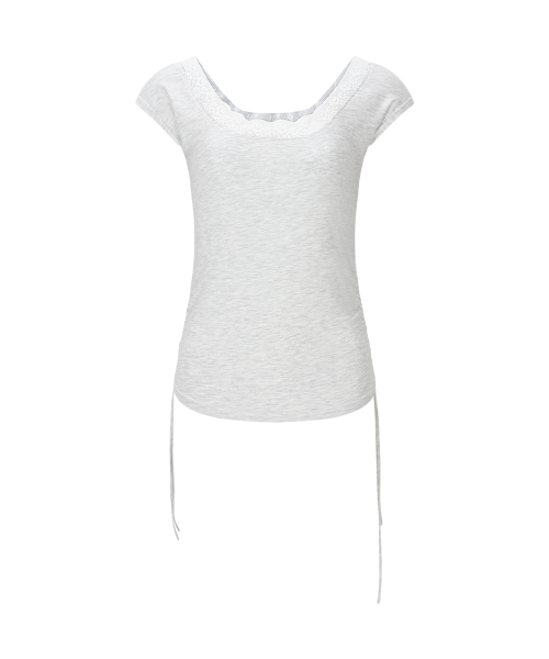 Maya Lace Shirring Short Top (White Melange)