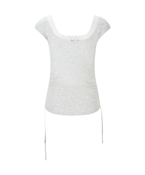 Maya Lace Shirring Short Top (White Melange)