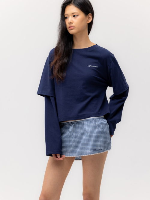 G DOUBLE SLEEVE LETTER TEE (NAVY)
