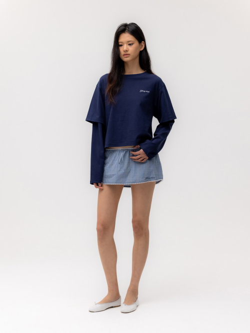 G DOUBLE SLEEVE LETTER TEE (NAVY)