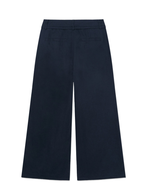 G BELTED LINEN WIDE PANTS (NAVY)
