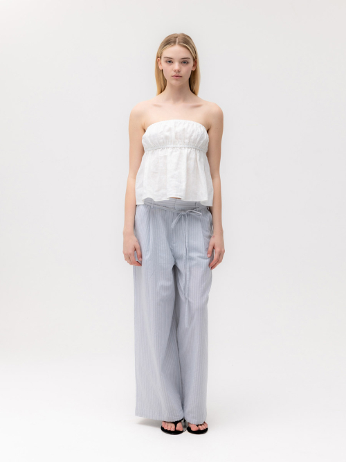 G BELTED LINEN WIDE PANTS (BLUE)