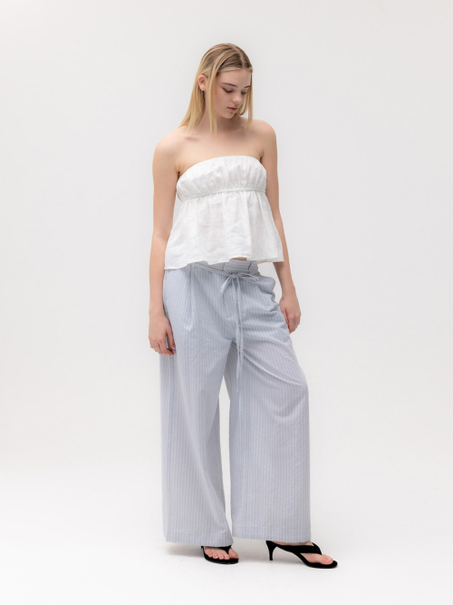 G BELTED LINEN WIDE PANTS (BLUE)