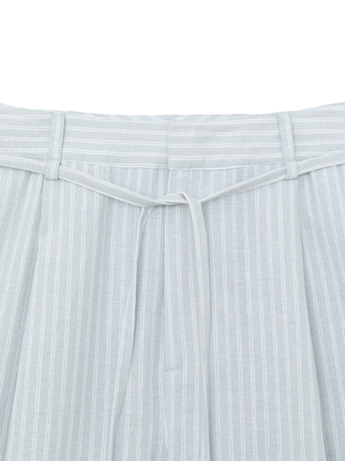 G BELTED LINEN WIDE PANTS (BLUE)