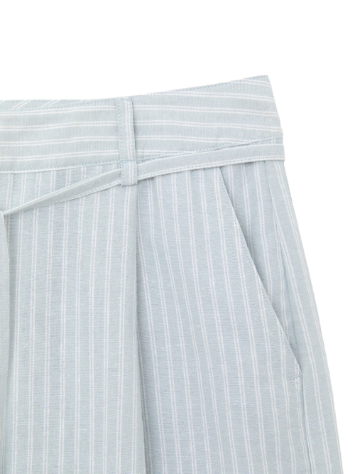 G BELTED LINEN WIDE PANTS (BLUE)