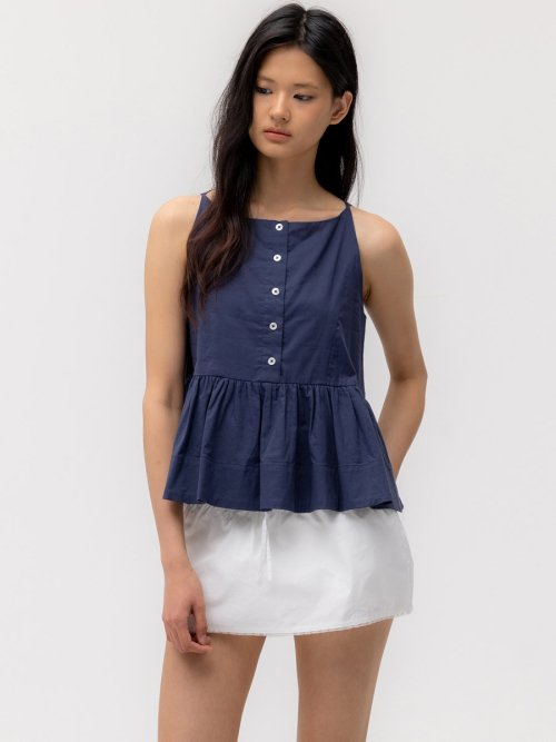 G RUFFLED BUTTON BLOUSE (DEEP NAVY)