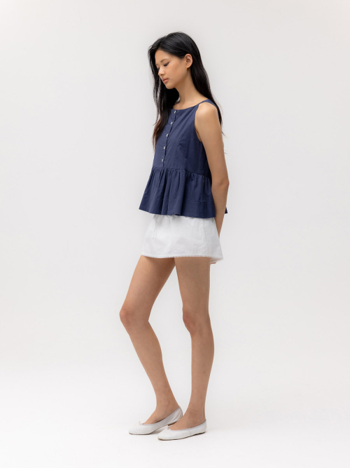 G RUFFLED BUTTON BLOUSE (DEEP NAVY)