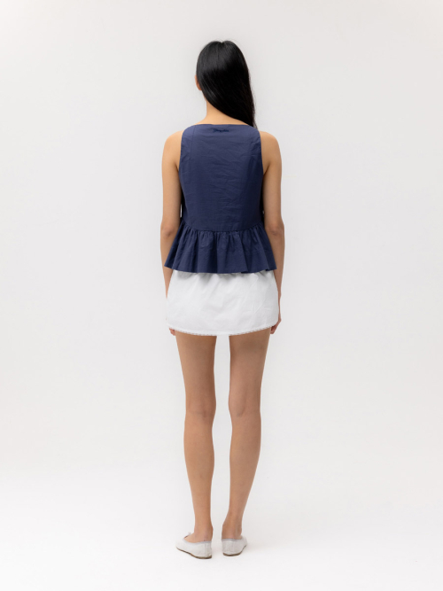 G RUFFLED BUTTON BLOUSE (DEEP NAVY)