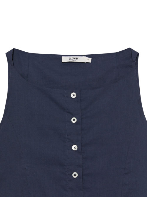 G RUFFLED BUTTON BLOUSE (DEEP NAVY)
