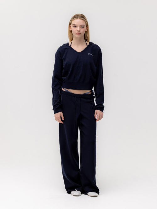 G HUG V-NECK KNIT HOODIE (NAVY)