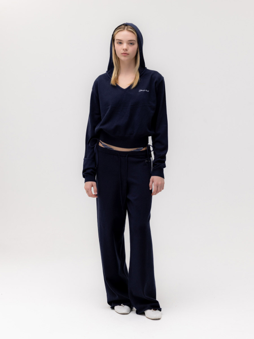 G HUG V-NECK KNIT HOODIE (NAVY)