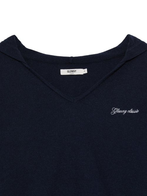 G HUG V-NECK KNIT HOODIE (NAVY)