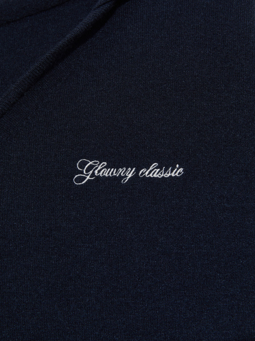 G HUG V-NECK KNIT HOODIE (NAVY)