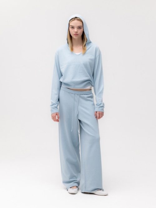 G HUG V-NECK KNIT HOODIE (BABY BLUE)