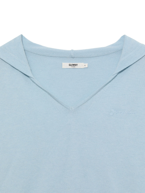 G HUG V-NECK KNIT HOODIE (BABY BLUE)