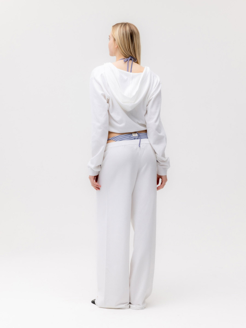 G HUG V-NECK KNIT HOODIE (WHITE)